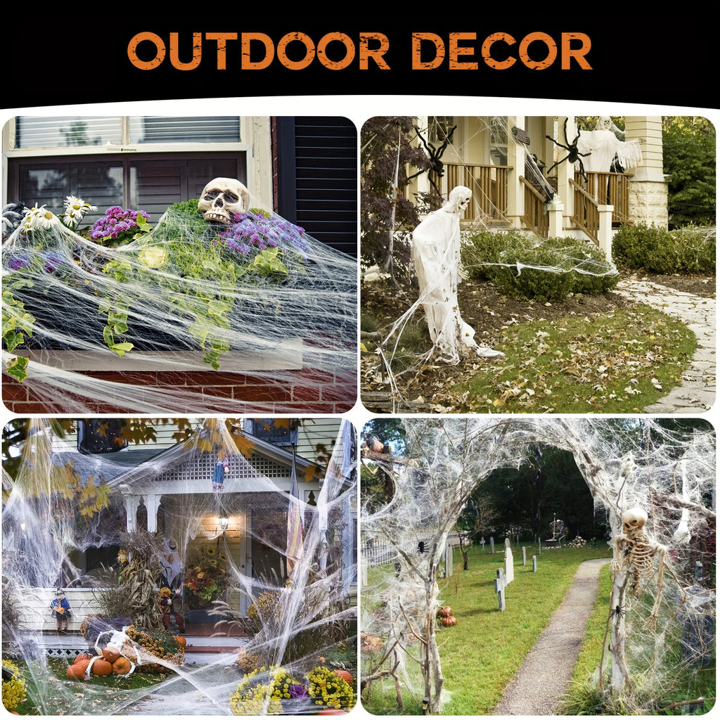 1 Set, 60 Soft Spider Webs Halloween Decorations Bonus With 10 Fake Spiders, Super Stretch Cobwebs For Halloween Indoor Outdoor