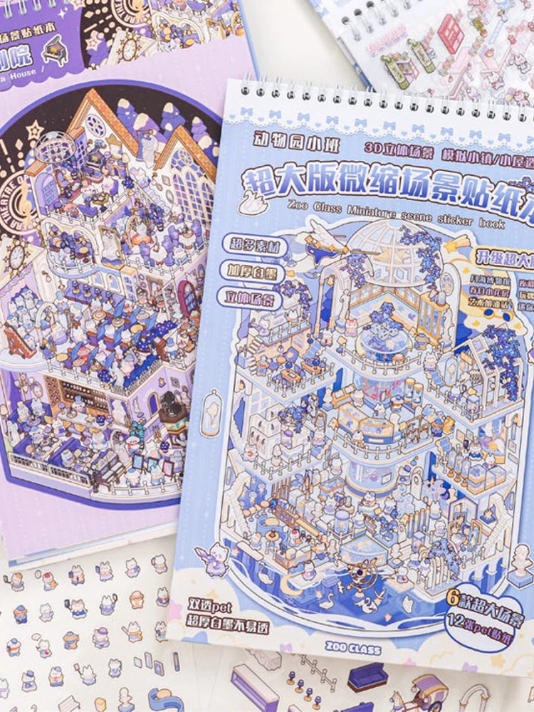 20 pcs Super Large Miniature Scene Sticker Book 3D Cute Three-dimensional House DIY CStudents Educational Fun Sence Sticker