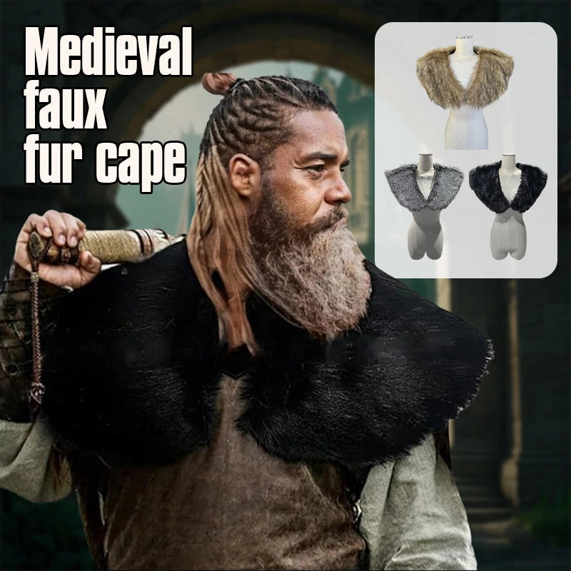 Medieval Faux Fur Shoulder Cloak Cape for Halloween & Cosplay