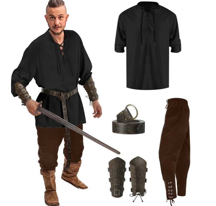 Men's Renaissance Costume Set with Shirt, Pants & Belt