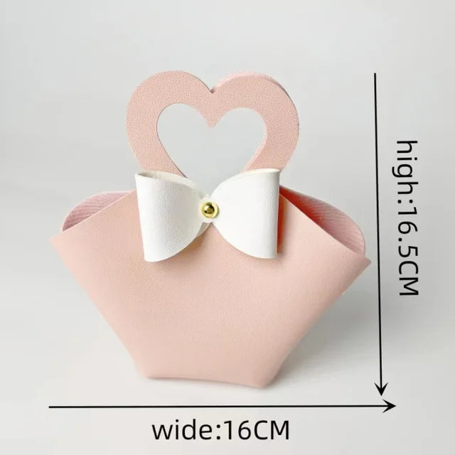 10PCS Distribute Leather Pink Gift Bags Wedding Favour Bag for Guest Mini Handbag with Ribbon Candy Packaging Box Party Decor