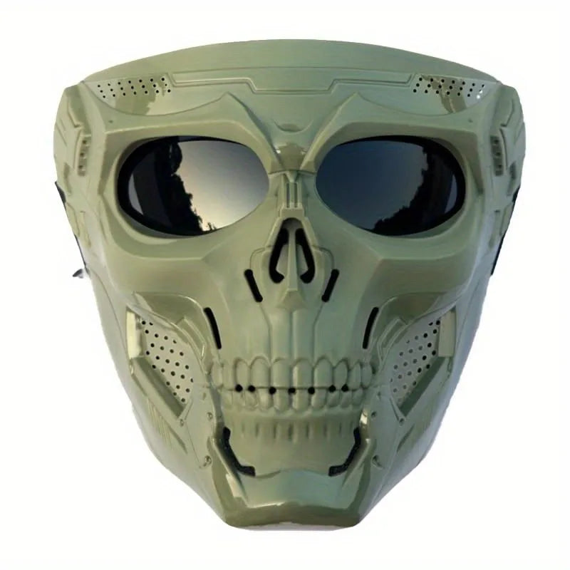 Full Face Skull Mask with Colored Goggles for Halloween Cosplay