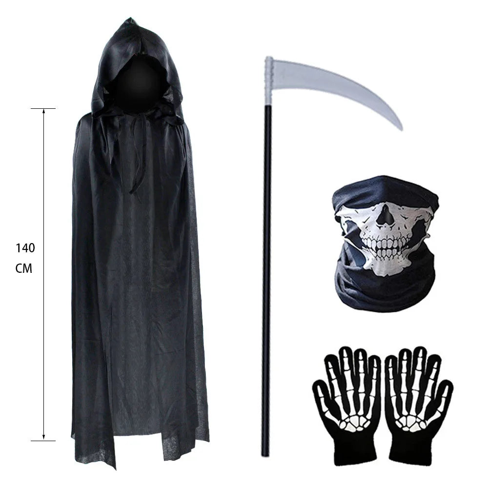 Black Skull Skeleton Cloak Costume Set for Halloween
