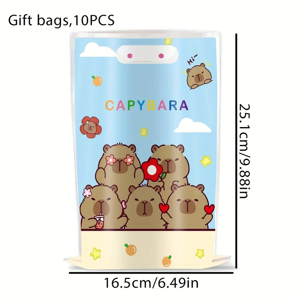 10pcs Animal Theme Cute Capybara Pattern Handbag Boys and Girls Birthday Party Candy Biscuit Present Bag Decor Supplies
