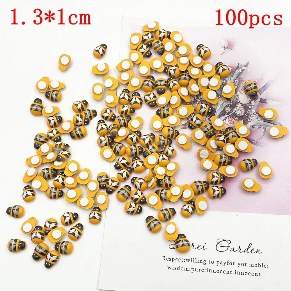 100pcs Wooden Mini Ladybugs Stickers, 8x11mm Self Adhesive Red Painted DIY Craft Scrapbooking Home Garden  Party Decoration