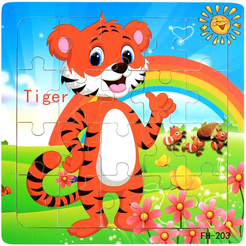 New 20 Piece Wooden 3d Puzzle Cartoon Animal Vehicle Jigsaw Puzzle Montessori Educational Toys For Kids 3-6 Years Old