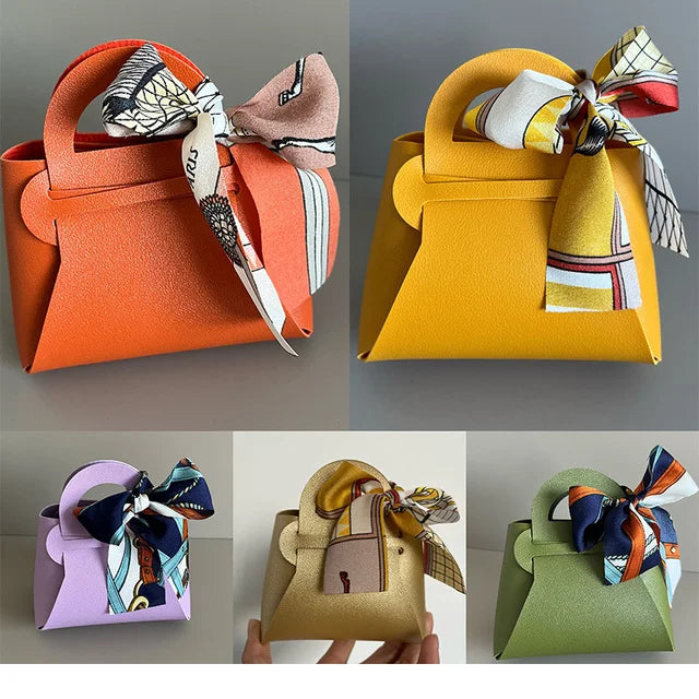10PCS Distribute Leather Pink Gift Bags Wedding Favour Bag for Guest Mini Handbag with Ribbon Candy Packaging Box Party Decor
