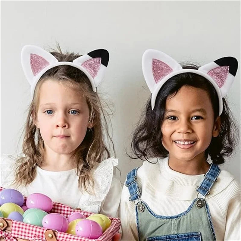Girls Glitter Cat Ear Headband for Halloween and Dress Up