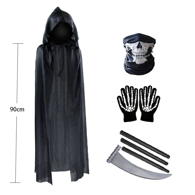 Black Skull Skeleton Cloak Costume Set for Halloween