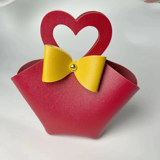 10PCS Distribute Leather Pink Gift Bags Wedding Favour Bag for Guest Mini Handbag with Ribbon Candy Packaging Box Party Decor