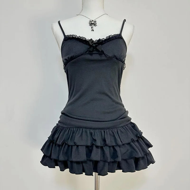 Chic Punk Y2K Dress Aesthetics Graphic Print Fashion Rock Goth Braces skirt Vintage Hiphop Sexy Pleated skirt Summer Streetwear