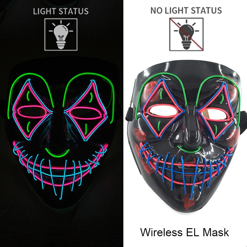 Wireless Neon LED Horror Mask for Halloween Cosplay