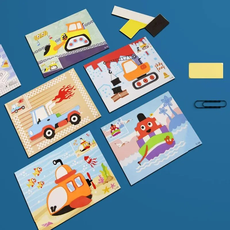 10 Pcs 3D EVA Foam Sticker Creative Art Craft Kit DIY Cartoon Animal Transportation Painting for Education