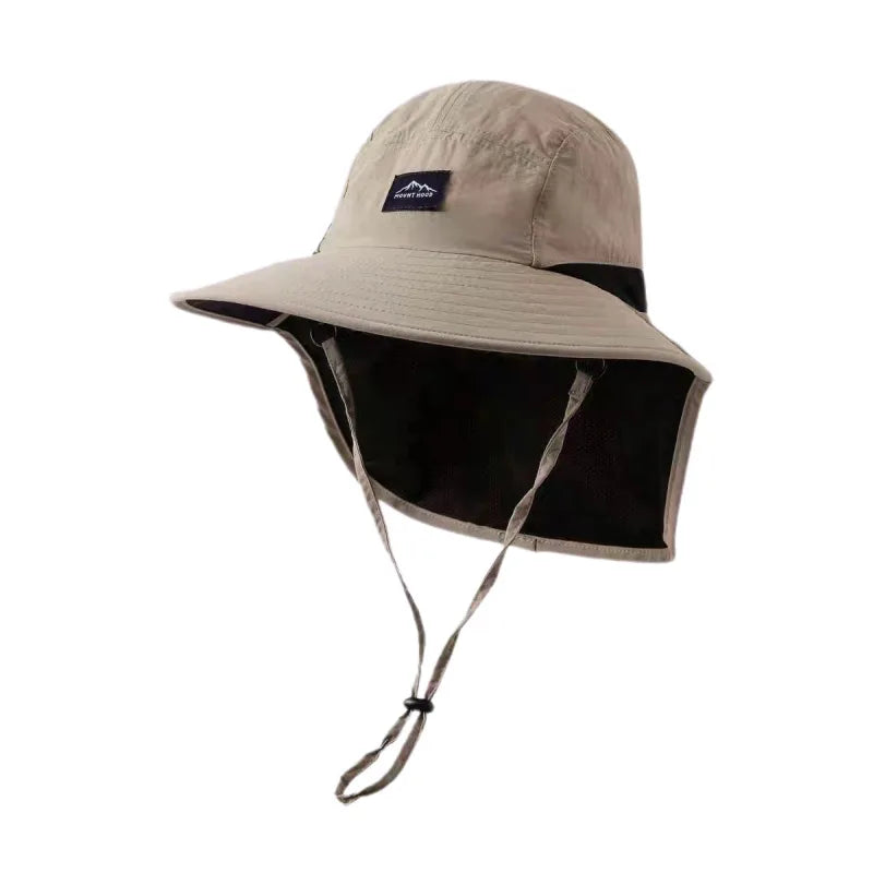 Unisex Wide Brim Sun Hat with Neck Flap & Mesh Panels
