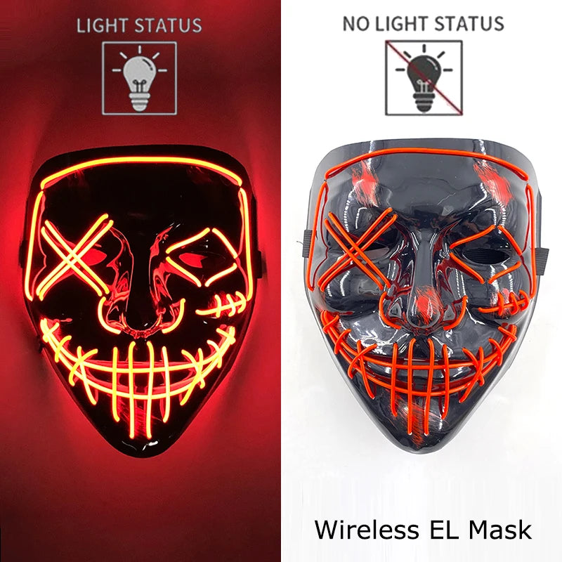 Wireless Neon LED Horror Mask for Halloween Cosplay