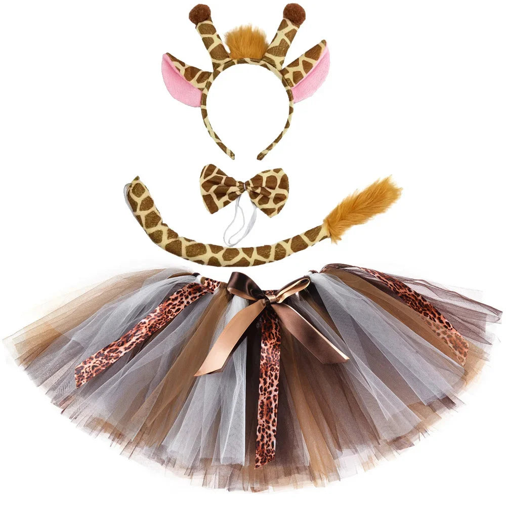 Girls Tiger and Giraffe Tutu Skirt, Animal Costume for Toddlers and Kids