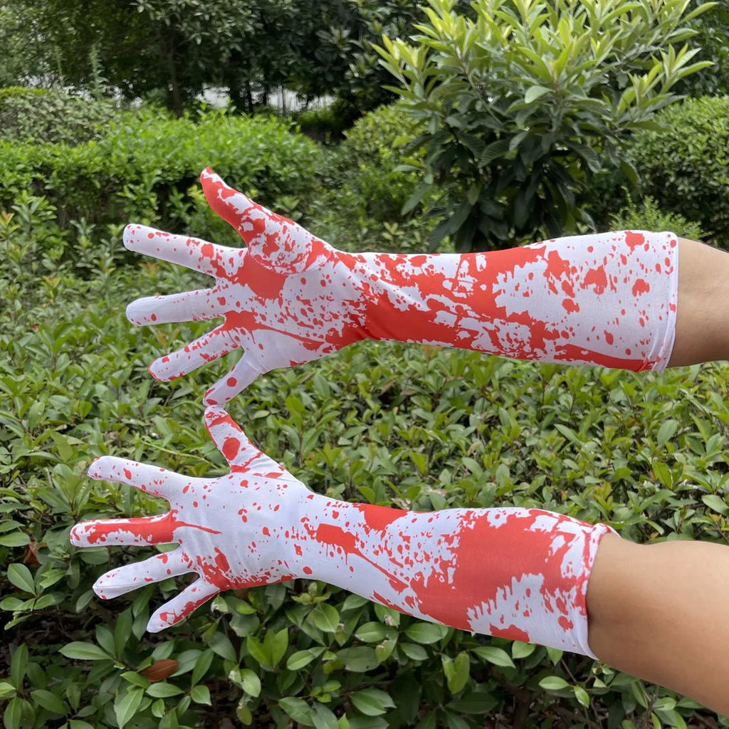 Halloween bloodstain gloves, new blood clot gloves, Cos ghost festival gloves, Halloween printed long tube arm covers