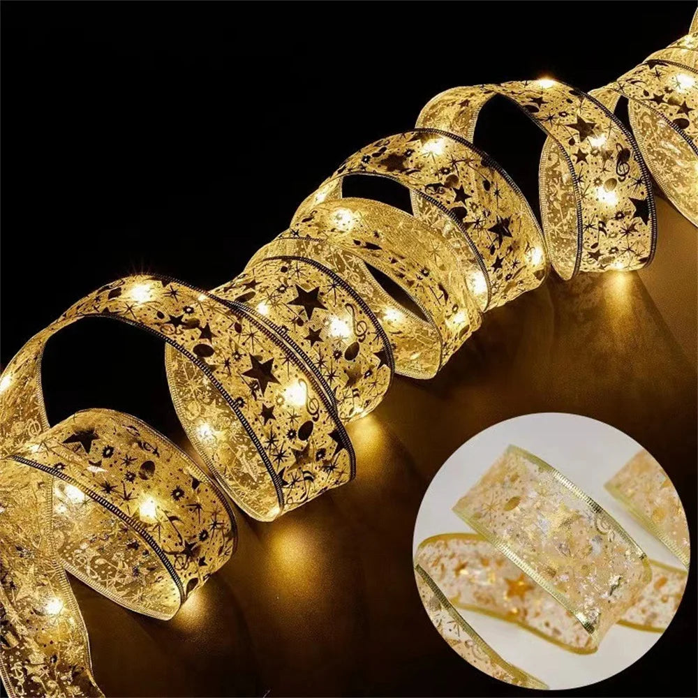 Indoor String Lights Battery Operated Christmas Ribbon with Lights Christmas Tree Accessories Decoration for Christmas New Year