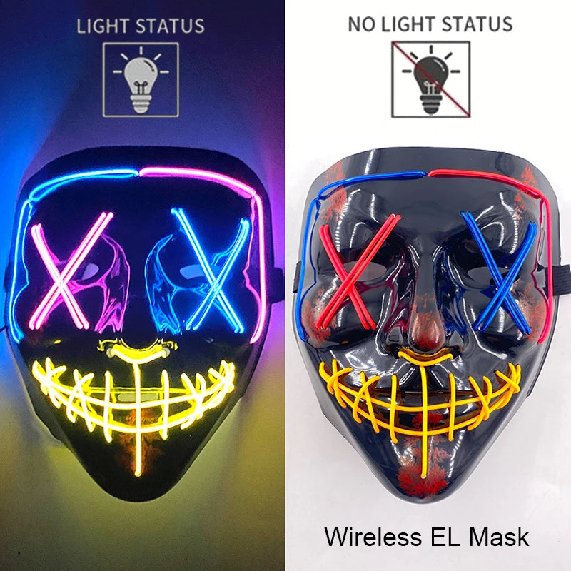 Wireless Neon LED Horror Mask for Halloween Cosplay