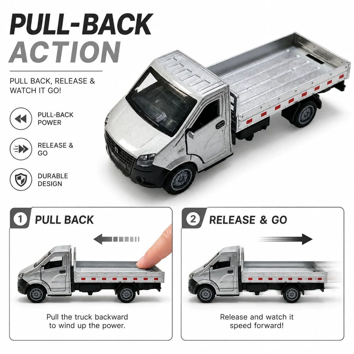 Bagged 1.34 Alloy Pull-Back Three-Door Mini Truck, Stylish Truck Design, Can Carry Goods, Pull-Back Model, Children's Toy.