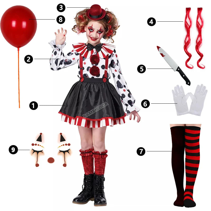 Girls Harlequin Clown Jester Costume 4–10 Years