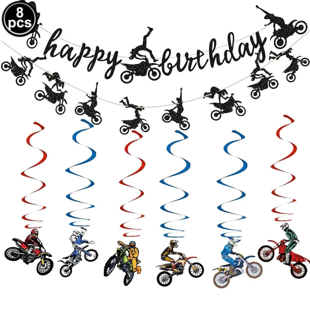 Motorcycle 2 3rd Birthday Party Decorations Motor Helmet Balloon Set Cake Toppers Banner Man Boys Motocross Sport Party Supplies
