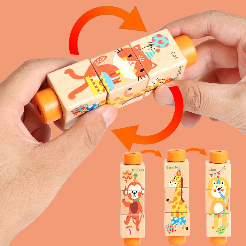 Baby Wooden Rotating Jigsaw Puzzle Hand Bell Toy Baby Mobile Musical Rattle Toy Montessori Puzzle Game For Babies Newbaby Gift