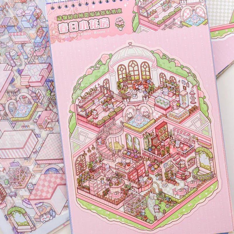 20 pcs Super Large Miniature Scene Sticker Book 3D Cute Three-dimensional House DIY CStudents Educational Fun Sence Sticker