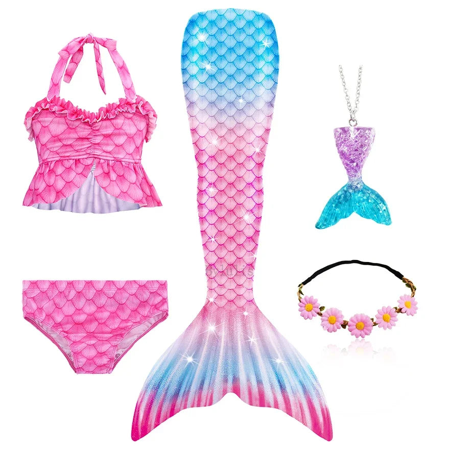 Girls Mermaid Tail Swimsuit Costume with Optional Monofin