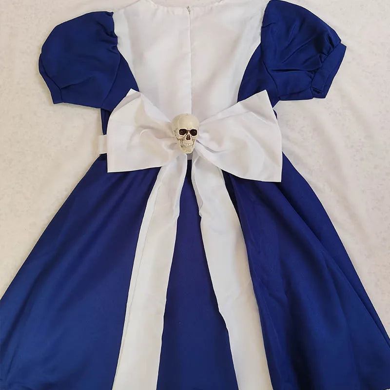 Women's Alice-Inspired Cosplay Dress with Apron & Necklace