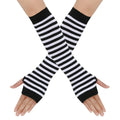 Long Knitted Fingerless Elbow Gloves with Striped Design