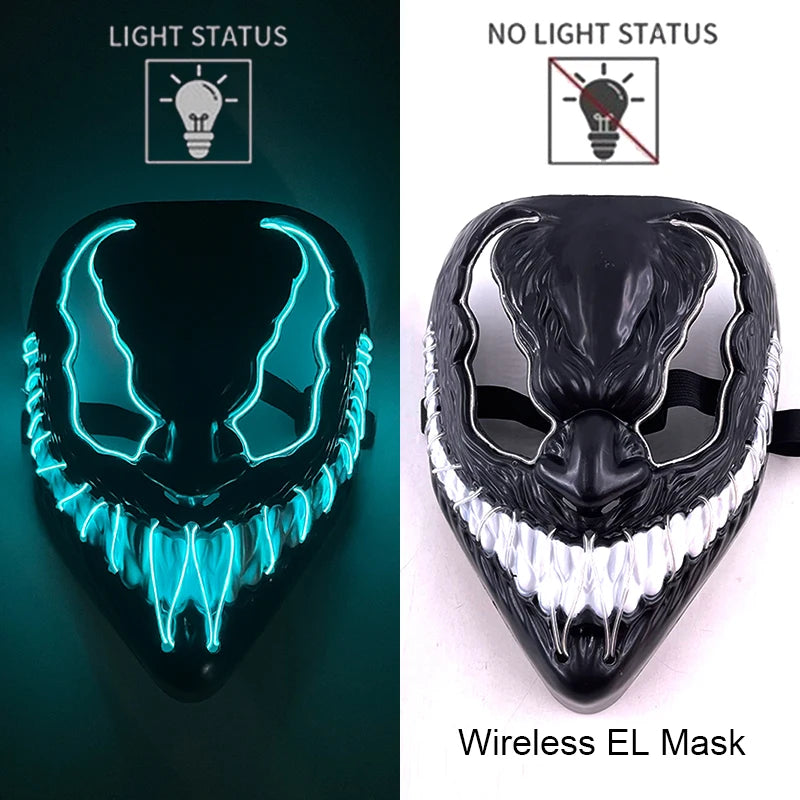 Wireless Neon LED Horror Mask for Halloween Cosplay