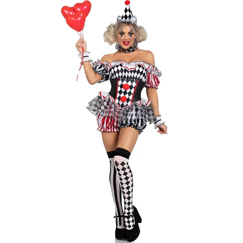 Women’s Clown Jester Costume Dress for Halloween & Parties