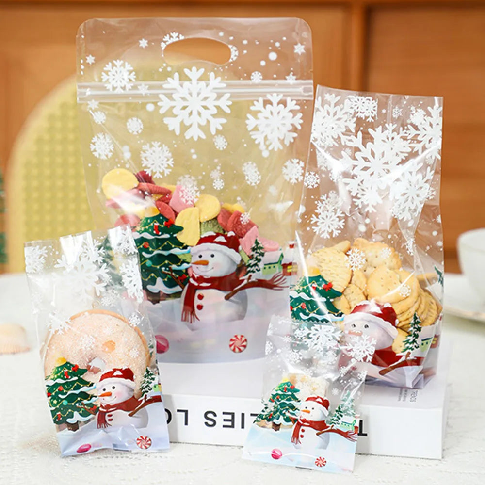 50pcs Christmas Snowman Transparent Candy Bag Gifts Cookie Baking Packaging Bags Xmas Winter Party Decoration New Year