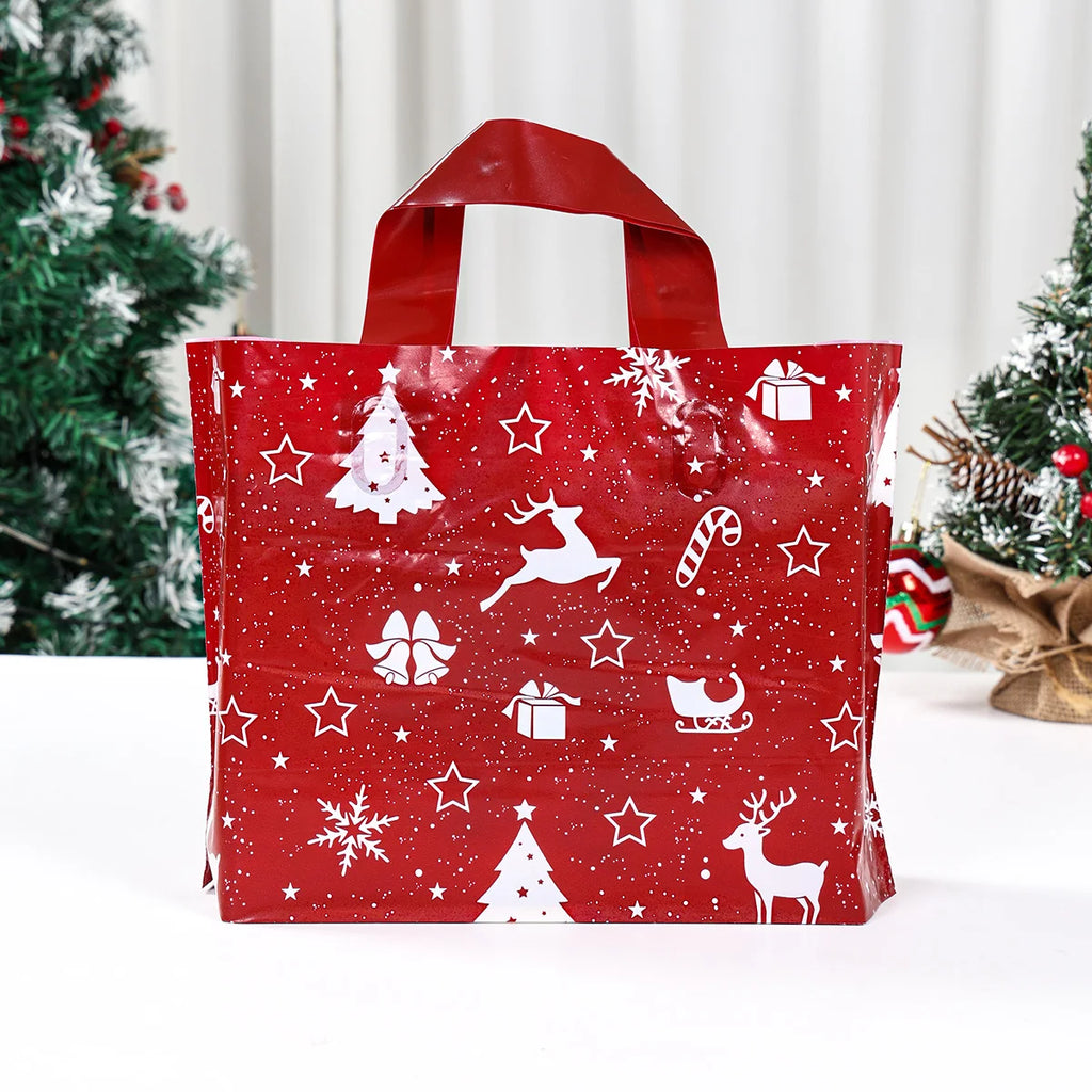 10/20pcs Christmas Gift Bags Red Elk Snowflake Tote Bag Children's Gift Bags Plastic Candy Cookie Bag Christmas Party Decoration