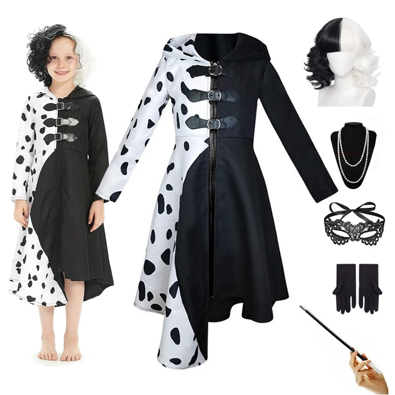 Girls Black & White Dalmatian Print Jumpsuit Costume
