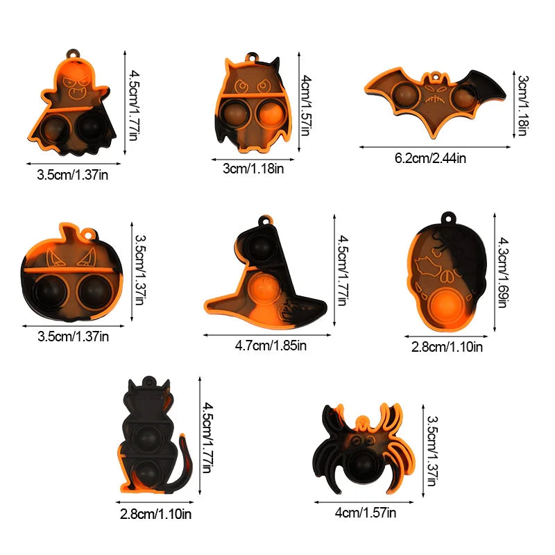 10/20/30Pcs Halloween Mini Pop Keychain Fidget Toys Pumpkin Spider Ornaments Kids Halloween Party Favors Supplies Adult Gifts