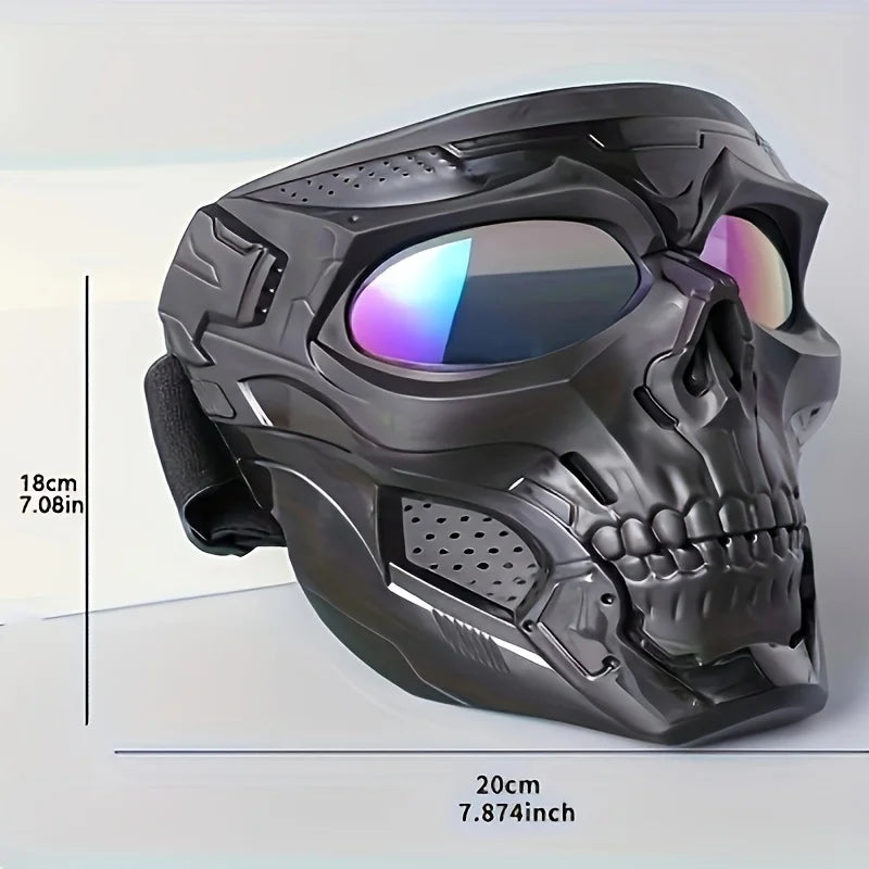 Full Face Skull Mask with Colored Goggles for Halloween Cosplay