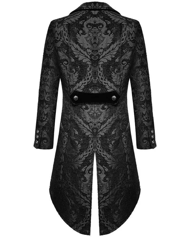Men’s Gothic Steampunk Tailcoat Jacket Black Brocade