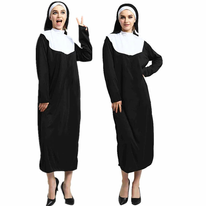 Women’s Traditional Nun Costume Black Robe for Halloween