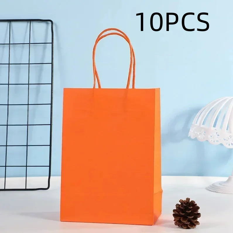 Candy Colorful Shopping Bags 10PCS Kraft Paper Gift Candy Bag Colored Hand-held Paper Bags Wedding Party Decoration Gift