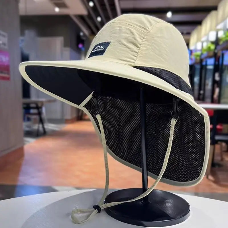Unisex Wide Brim Sun Hat with Neck Flap & Mesh Panels