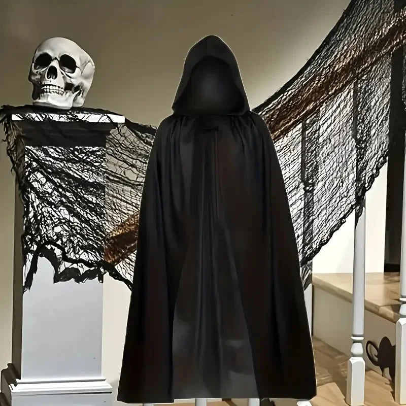 Black Hooded Halloween Cloak Long Witch Cape