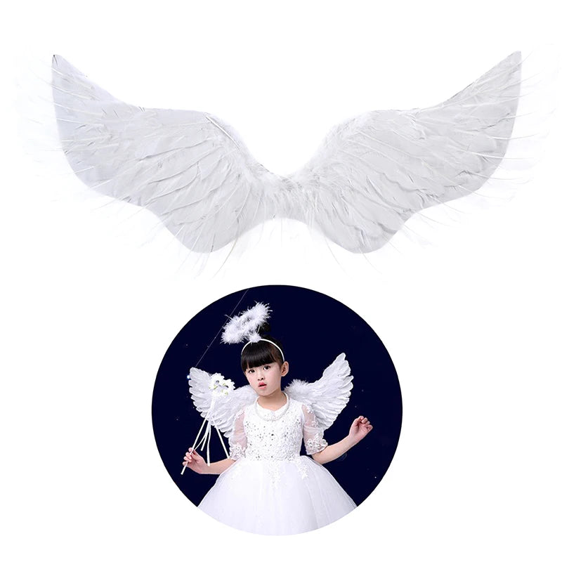 White Angel Wings Costume Set with Halo and Magic Wand