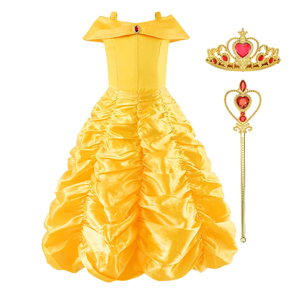 Girls Yellow Princess Dress Halloween Costume for Kids