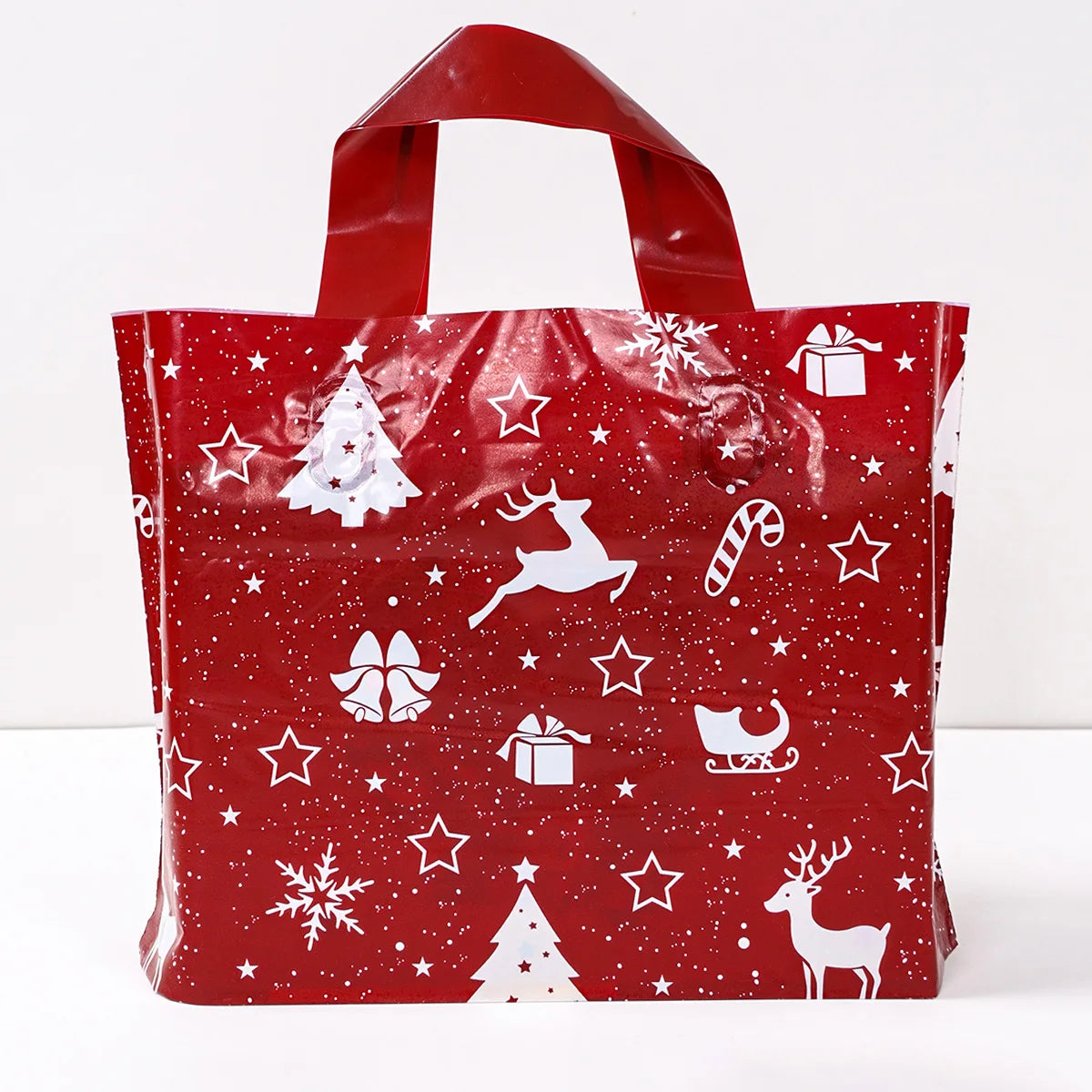 10/20pcs Christmas Gift Bags Red Elk Snowflake Tote Bag Children's Gift Bags Plastic Candy Cookie Bag Christmas Party Decoration
