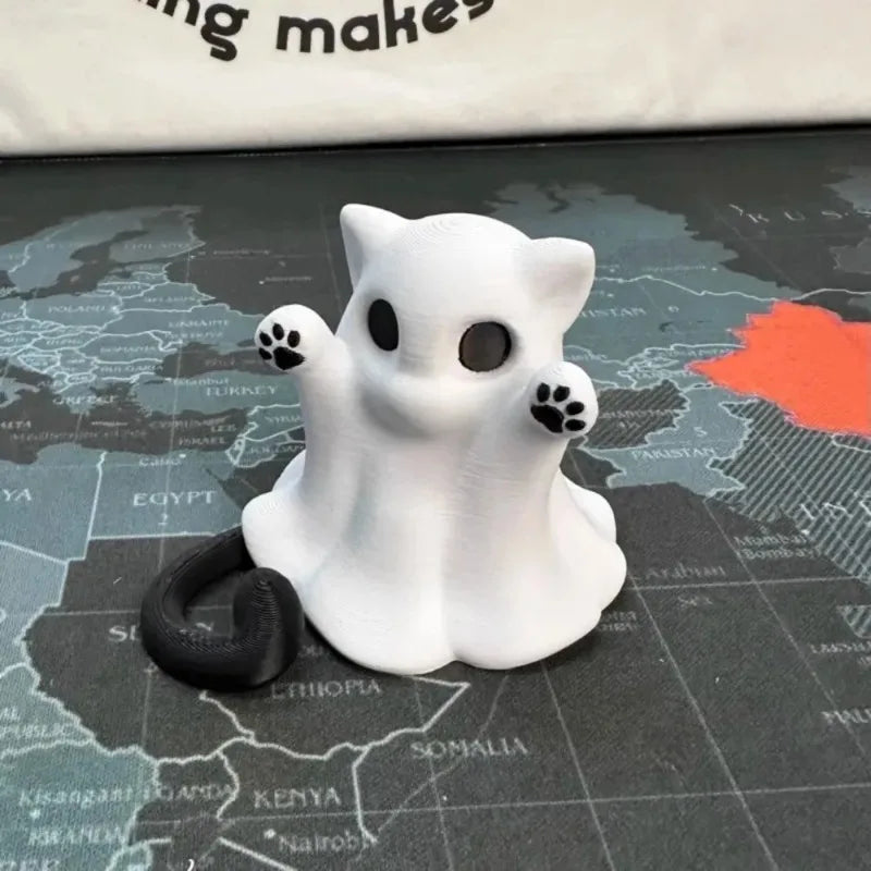 Mini Cat Ghost Ornament Cute Halloween Desktop Decor Spooky Gift for Girlfriend Wife Home Office Collectible Party Figurine