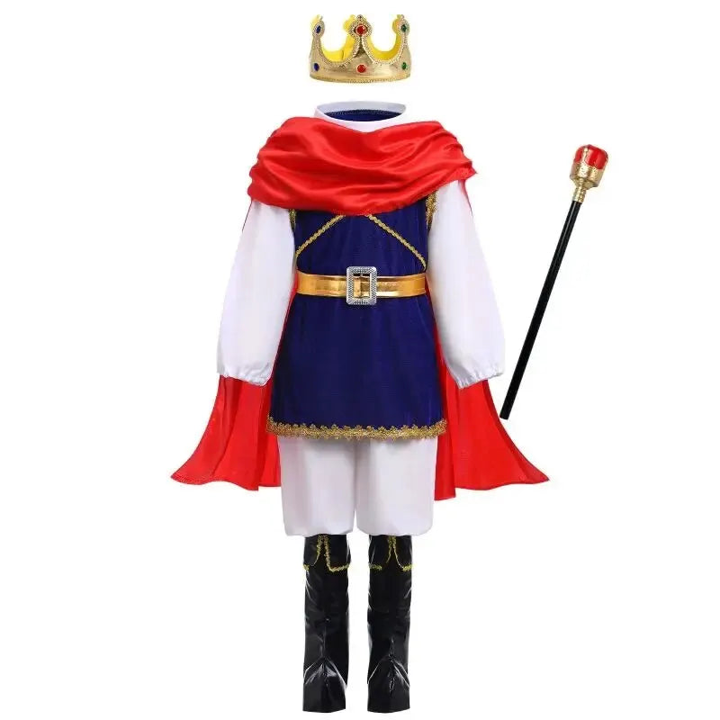 7-Piece Medieval King Costume Red Royal Prince Outfit Set
