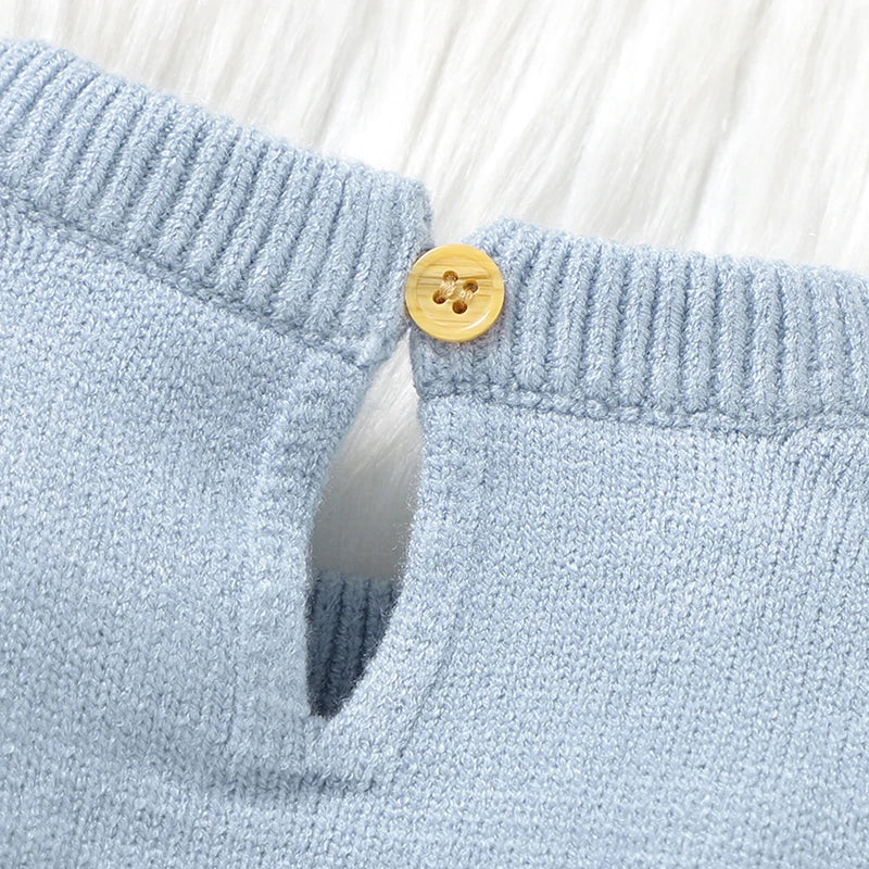 0-18m Baby Rompers Hats Sets Spring Fall Winter Blue Long Sleeve Knitted Newborn Boys Outwear Playsuits Hats Costumes 2pcs Suits