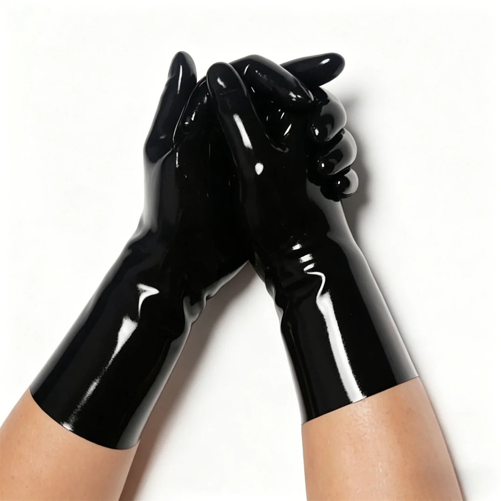 Black Latex Short Gloves for Cosplay Costumes